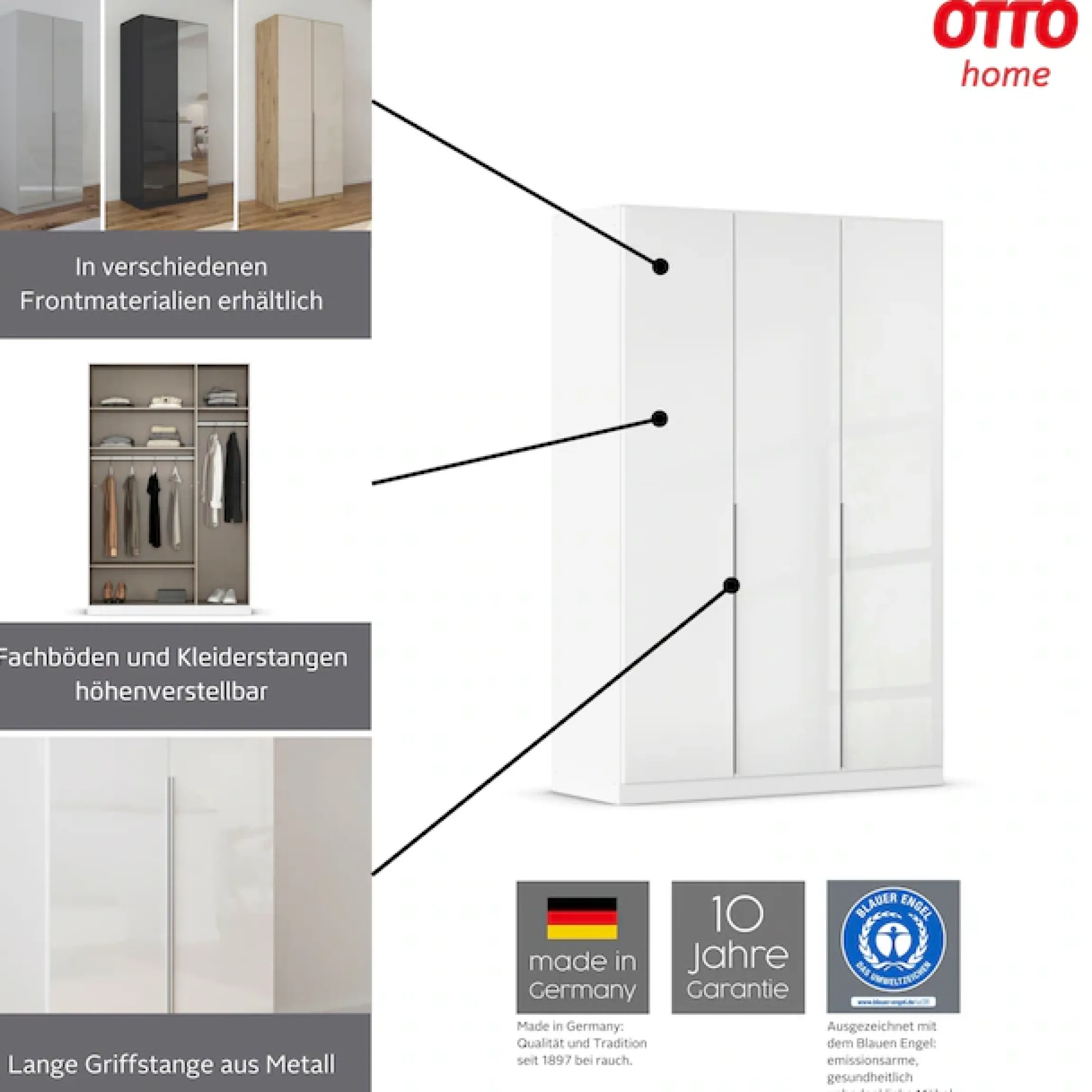 OTTO home Kleiderschrank »Mehrzweckschrank Aktenschrank Möbel Mietswohnung Garderobe AGORDO« durchdachte Innenausstattung kleine und große Räume MADE IN GERMANY