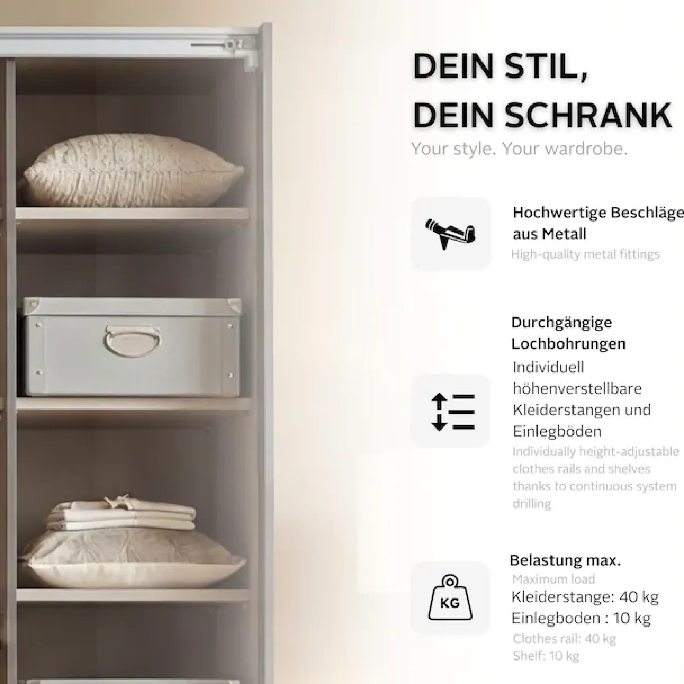 OTTO home Kleiderschrank »Mehrzweckschrank Aktenschrank Möbel Mietswohnung Garderobe AGORDO« durchdachte Innenausstattung kleine und große Räume MADE IN GERMANY