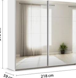 OTTO home Kleiderschrank »Mehrzweckschrank Aktenschrank Möbel Mietswohnung Schlafzimmer ASTANA« 3 Ausstattungen BASIC/CLASSIC/PREMIUM (inkl. SOFT-CLOSE-FUNKTION),großflächige Spiegelfront, B/H/T: 218/210/59 cm MADE IN GERMANY