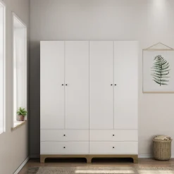 OTTO home Kleiderschrank »Oslo Schlafzimmerschrank Garderobe weiß Landhaus« Schlafzimmerschrank mit 4 Türen und 4 Schubladen, Breite 160cm