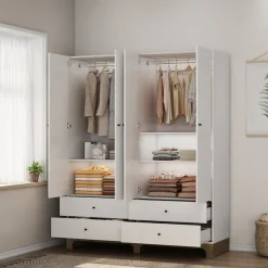 OTTO home Kleiderschrank »Oslo Schlafzimmerschrank Garderobe weiß Landhaus« Schlafzimmerschrank mit 4 Türen und 4 Schubladen, Breite 160cm