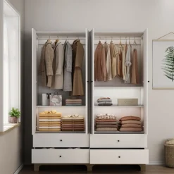 OTTO home Kleiderschrank »Oslo Schlafzimmerschrank Garderobe weiß Landhaus« Schlafzimmerschrank mit 4 Türen und 4 Schubladen, Breite 160cm