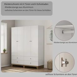 OTTO home Kleiderschrank »Oslo Schlafzimmerschrank Garderobe weiß Landhaus« Schlafzimmerschrank mit 4 Türen und 4 Schubladen, Breite 160cm