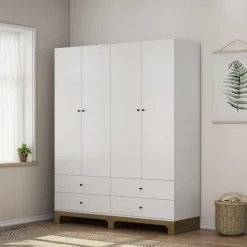 OTTO home Kleiderschrank »Oslo Schlafzimmerschrank Garderobe weiß Landhaus« Schlafzimmerschrank mit 4 Türen und 4 Schubladen, Breite 160cm