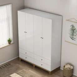 OTTO home Kleiderschrank »Oslo Schlafzimmerschrank Garderobe weiß Landhaus« Schlafzimmerschrank mit 4 Türen und 4 Schubladen, Breite 160cm