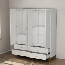 OTTO home Kleiderschrank »Oslo Schlafzimmerschrank Garderobe weiß Landhaus« Schlafzimmerschrank mit 4 Türen und 4 Schubladen, Breite 160cm