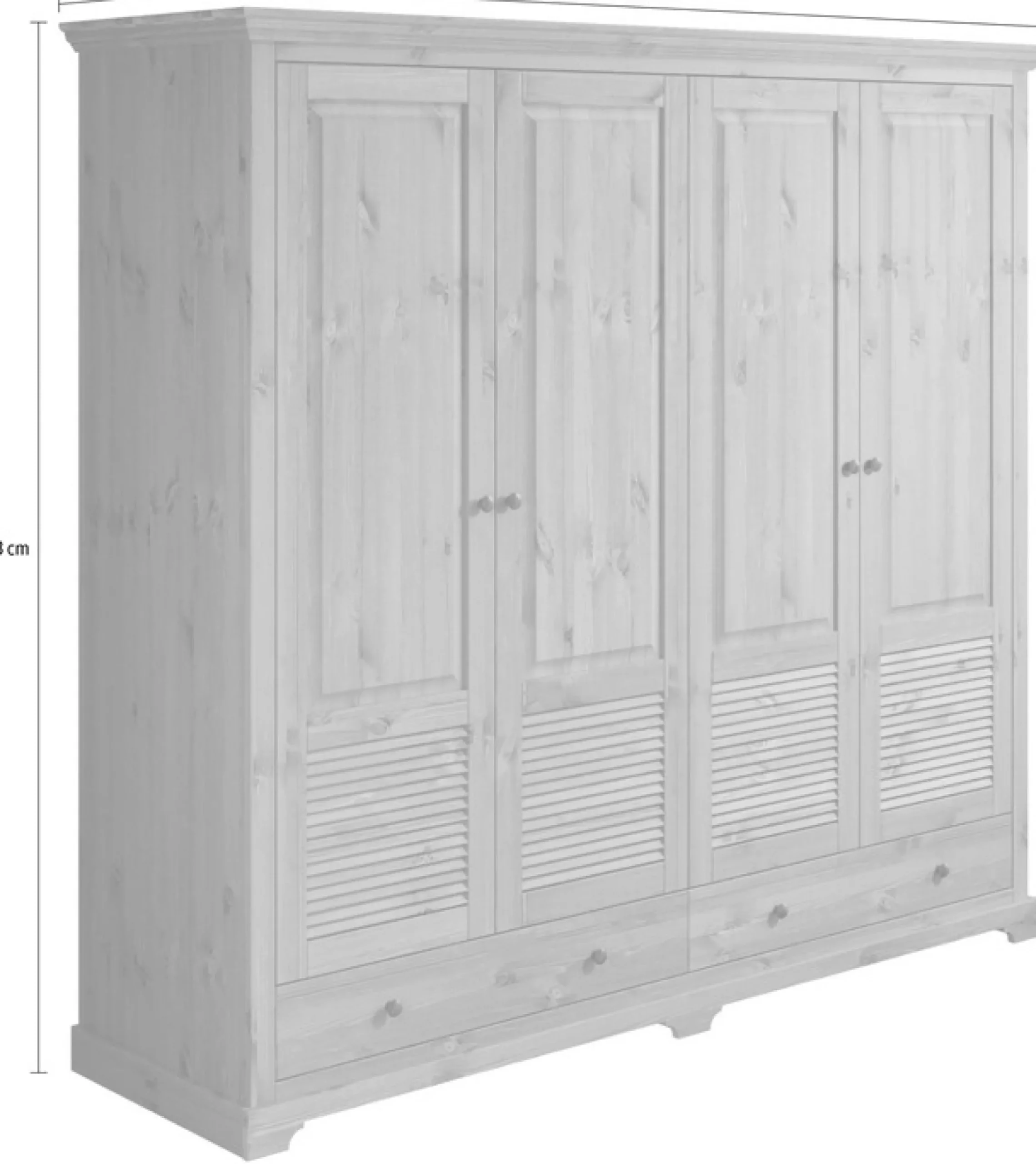 OTTO home Kleiderschrank »Rauna, aus massiver Kiefer, 4-türig, mit Lamellen und Kassetten« B/H/T ca. 203/183/61,FSC® zertifiziertes Massivholz (Kiefer), robuste Qualität