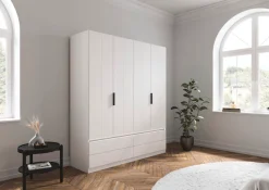 OTTO home Kleiderschrank »Schrank Garderobe ARVEN Breiten 181/226/271cm mit Beleuchtung« 3 verschiedene Ausstattungen BASIC/CLASSIC/PREMIUM (inkl. SOFT-CLOSE),puristisches Design in Plankenoptik mit Metallgriffen MADE IN GERMANY