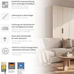 OTTO home Kleiderschrank »Schrank Garderobe ARVEN Breiten 181/226/271cm mit Beleuchtung« 3 verschiedene Ausstattungen BASIC/CLASSIC/PREMIUM (inkl. SOFT-CLOSE),puristisches Design in Plankenoptik mit Metallgriffen MADE IN GERMANY