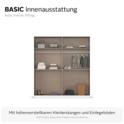 OTTO home Kleiderschrank »Schrank Garderobe ARVEN Breiten 181/226/271cm mit Beleuchtung« 3 verschiedene Ausstattungen BASIC/CLASSIC/PREMIUM (inkl. SOFT-CLOSE),puristisches Design in Plankenoptik mit Metallgriffen MADE IN GERMANY