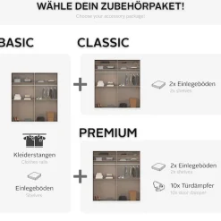 OTTO home Kleiderschrank »Schrank Garderobe ARVEN Breiten 181/226/271cm mit Beleuchtung« 3 verschiedene Ausstattungen BASIC/CLASSIC/PREMIUM (inkl. SOFT-CLOSE),puristisches Design in Plankenoptik mit Metallgriffen MADE IN GERMANY