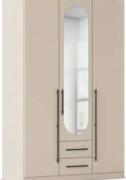 OTTO home Kleiderschrank »Schlafzimmer Schrank Garderobe RONDO Breiten 136/181/226/271 cm« 3 verschiedene Ausstattungen BASIC/CLASSIC/PREMIUM (inkl. SOFT-CLOSE),elegante ovale Spiegelelemente Metallgriffe in Schwarz MADE IN GERMANY