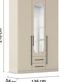 OTTO home Kleiderschrank »Schlafzimmer Schrank Garderobe RONDO Breiten 136/181/226/271 cm« 3 verschiedene Ausstattungen BASIC/CLASSIC/PREMIUM (inkl. SOFT-CLOSE),elegante ovale Spiegelelemente Metallgriffe in Schwarz MADE IN GERMANY