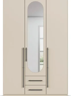 OTTO home Kleiderschrank »Schlafzimmer Schrank Garderobe RONDO Breiten 136/181/226/271 cm« 3 verschiedene Ausstattungen BASIC/CLASSIC/PREMIUM (inkl. SOFT-CLOSE),elegante ovale Spiegelelemente Metallgriffe in Schwarz MADE IN GERMANY