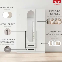 OTTO home Kleiderschrank »Schlafzimmer Schrank Garderobe RONDO Breiten 136/181/226/271 cm« 3 verschiedene Ausstattungen BASIC/CLASSIC/PREMIUM (inkl. SOFT-CLOSE),elegante ovale Spiegelelemente Metallgriffe in Schwarz MADE IN GERMANY