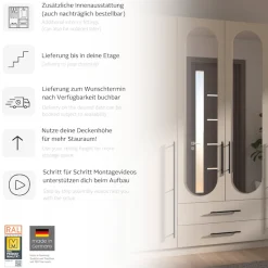 OTTO home Kleiderschrank »Schlafzimmer Schrank Garderobe RONDO Breiten 136/181/226/271 cm« 3 verschiedene Ausstattungen BASIC/CLASSIC/PREMIUM (inkl. SOFT-CLOSE),elegante ovale Spiegelelemente Metallgriffe in Schwarz MADE IN GERMANY