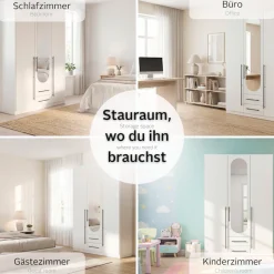 OTTO home Kleiderschrank »Schlafzimmer Schrank Garderobe RONDO Breiten 136/181/226/271 cm« 3 verschiedene Ausstattungen BASIC/CLASSIC/PREMIUM (inkl. SOFT-CLOSE),elegante ovale Spiegelelemente Metallgriffe in Schwarz MADE IN GERMANY