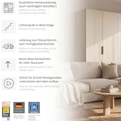 OTTO home Kleiderschrank »Schrank Garderobe ARVEN Breiten 181/226/271cm« 3 verschiedene Ausstattungen BASIC/CLASSIC/PREMIUM (inkl. SOFT-CLOSE),puristisches Design in Plankenoptik mit Metallgriffen MADE IN GERMANY