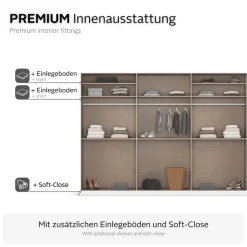 OTTO home Kleiderschrank »Schrank Garderobe ARVEN Breiten 181/226/271cm« 3 verschiedene Ausstattungen BASIC/CLASSIC/PREMIUM (inkl. SOFT-CLOSE),puristisches Design in Plankenoptik mit Metallgriffen MADE IN GERMANY