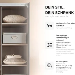 OTTO home Kleiderschrank »Schrank Garderobe ARVEN Breiten 181/226/271cm« 3 verschiedene Ausstattungen BASIC/CLASSIC/PREMIUM (inkl. SOFT-CLOSE),puristisches Design in Plankenoptik mit Metallgriffen MADE IN GERMANY