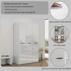 OTTO home Kleiderschrank »Skyller Schlafzimmerschrank mit 3 Türen mit Hochglanzfronten« Drehtürenschrank mit perfekter Innenausstattung, Breite 121 cm