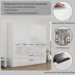 OTTO home Kleiderschrank »Skyller Schlafzimmerschrank mit 5 Türen« Drehtürenschrank mit perfekter Innenausstattung, Breite 2,02cm