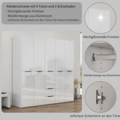 OTTO home Kleiderschrank »Skyller Schlafzimmerschrank mit 5 Türen« Drehtürenschrank mit perfekter Innenausstattung, Breite 2,02cm