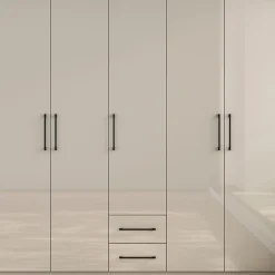 OTTO home Kleiderschrank »Sylt Schlafzimmerschrank Garderobe Schrankin hochglanz weiß« 5 Türen, 2 Schubladen, schwarze moderne Griffe, 7 Einlegeböden,Drehtürenschrank mit perfekter Innenausstattung, Breite 200cm