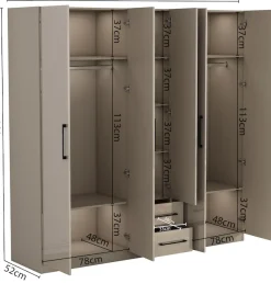 OTTO home Kleiderschrank »Sylt Schlafzimmerschrank Garderobe Schrankin hochglanz weiß« 5 Türen, 2 Schubladen, schwarze moderne Griffe, 7 Einlegeböden,Drehtürenschrank mit perfekter Innenausstattung, Breite 200cm