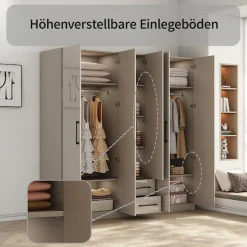 OTTO home Kleiderschrank »Sylt Schlafzimmerschrank Garderobe Schrankin hochglanz weiß« 5 Türen, 2 Schubladen, schwarze moderne Griffe, 7 Einlegeböden,Drehtürenschrank mit perfekter Innenausstattung, Breite 200cm