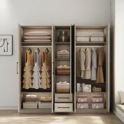 OTTO home Kleiderschrank »Sylt Schlafzimmerschrank Garderobe Schrankin hochglanz weiß« 5 Türen, 2 Schubladen, schwarze moderne Griffe, 7 Einlegeböden,Drehtürenschrank mit perfekter Innenausstattung, Breite 200cm