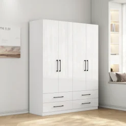 OTTO home Kleiderschrank »Sylt Schlafzimmerschrank Garderobe Schrank hochglanz« Drehtürenschrank mit 4 Schubladen und 4 Türen,Schrank in Breite 160 mit viel Stauraum