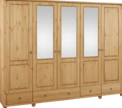 OTTO home Kleiderschrank »Tessin« B/H/T ca. 245/191/59 cm,Breite 245 cm, Kiefer massiv, mit Spiegel