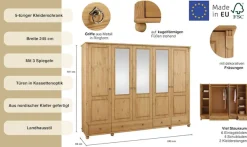 OTTO home Kleiderschrank »Tessin« B/H/T ca. 245/191/59 cm,Breite 245 cm, Kiefer massiv, mit Spiegel