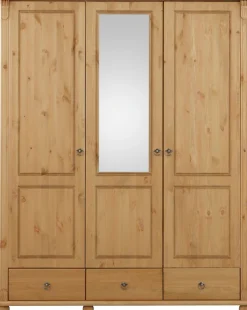 OTTO home Kleiderschrank »Tessin, Dretürenschrank, 3-türig« B/H/T ca. 152/191/59 cm,Breite 152 cm, Kiefer massiv, mit Spiegel und 3 Schubladen