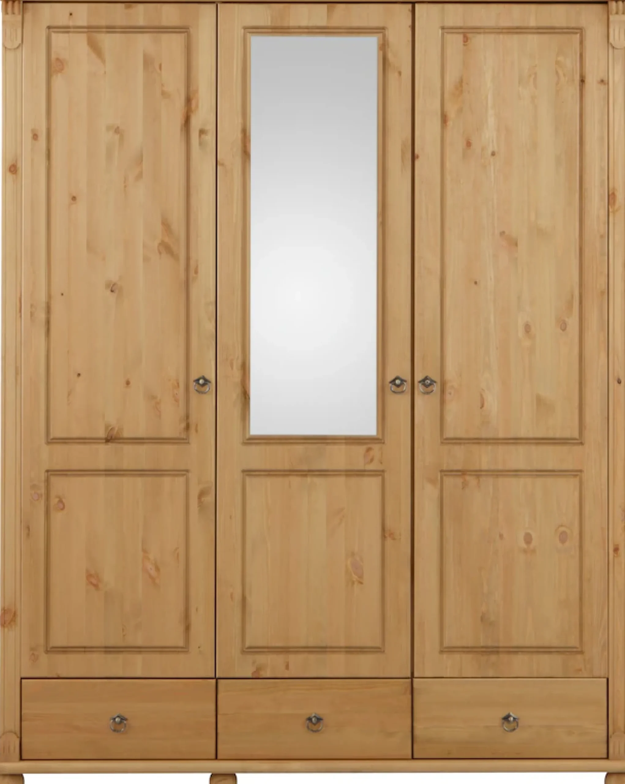 OTTO home Kleiderschrank »Tessin, Dretürenschrank, 3-türig« B/H/T ca. 152/191/59 cm,Breite 152 cm, Kiefer massiv, mit Spiegel und 3 Schubladen