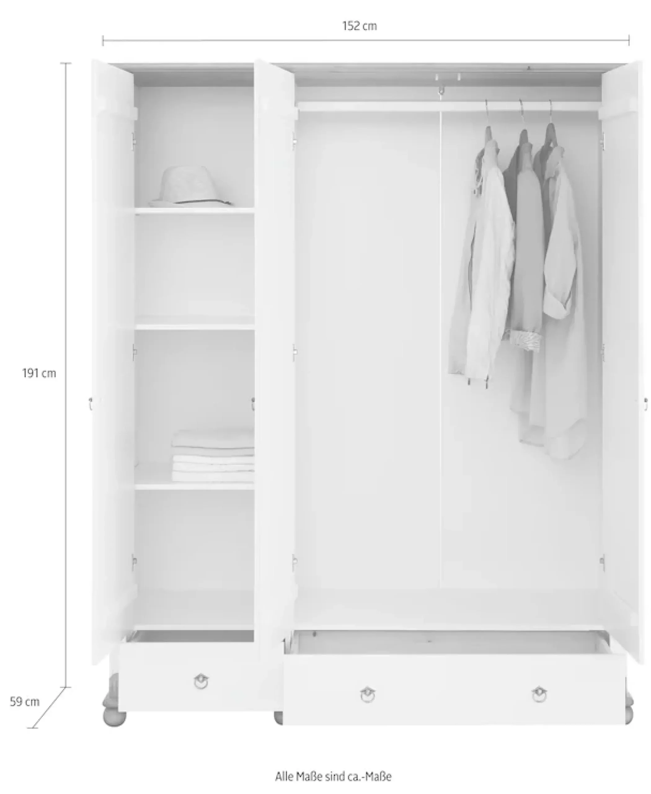 OTTO home Kleiderschrank »Tessin, Dretürenschrank, 3-türig« B/H/T ca. 152/191/59 cm,Breite 152 cm, Kiefer massiv, mit Spiegel und 3 Schubladen