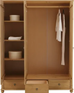 OTTO home Kleiderschrank »Tessin, Dretürenschrank, 3-türig« B/H/T ca. 152/191/59 cm,Breite 152 cm, Kiefer massiv, mit Spiegel und 3 Schubladen