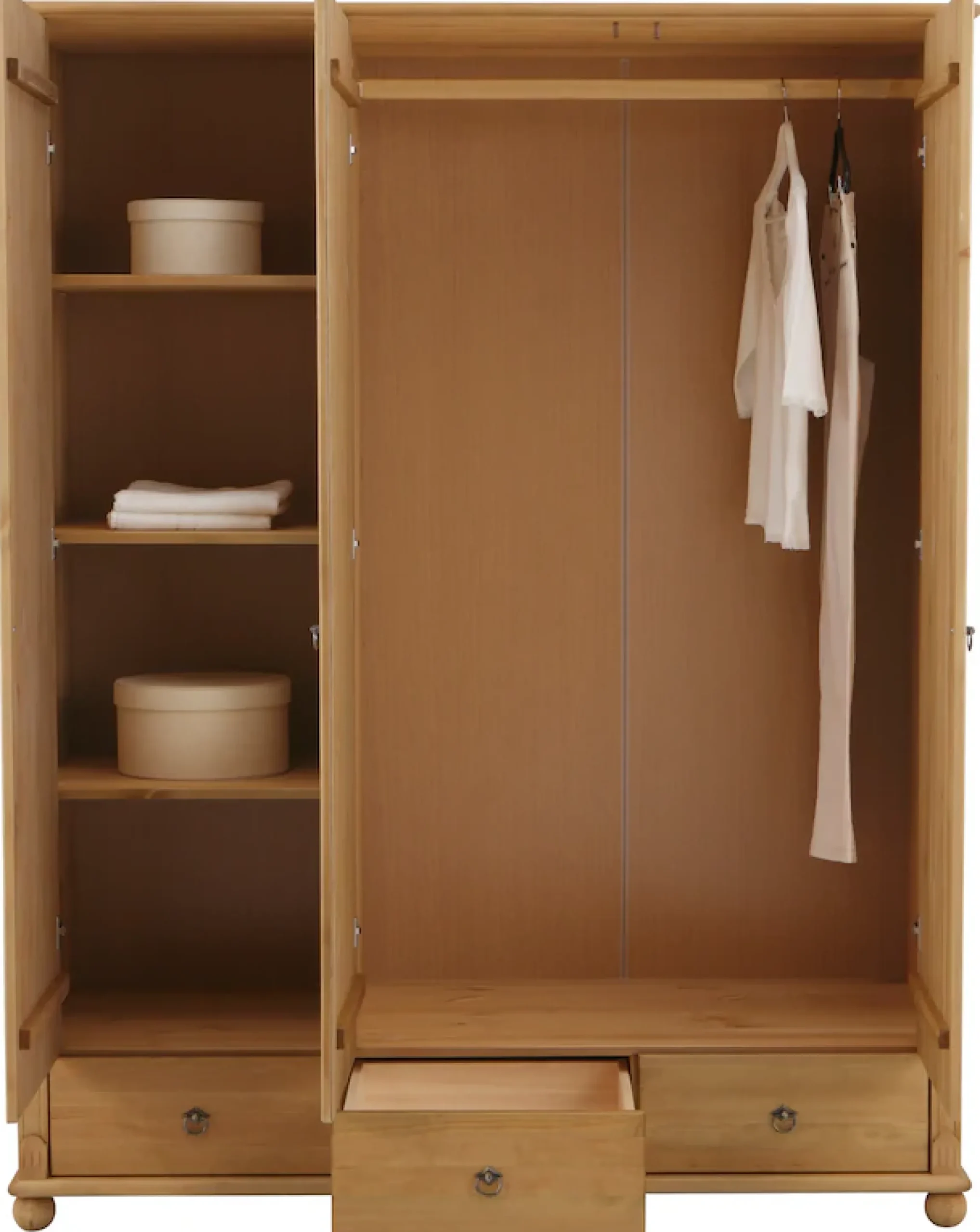 OTTO home Kleiderschrank »Tessin, Dretürenschrank, 3-türig« B/H/T ca. 152/191/59 cm,Breite 152 cm, Kiefer massiv, mit Spiegel und 3 Schubladen