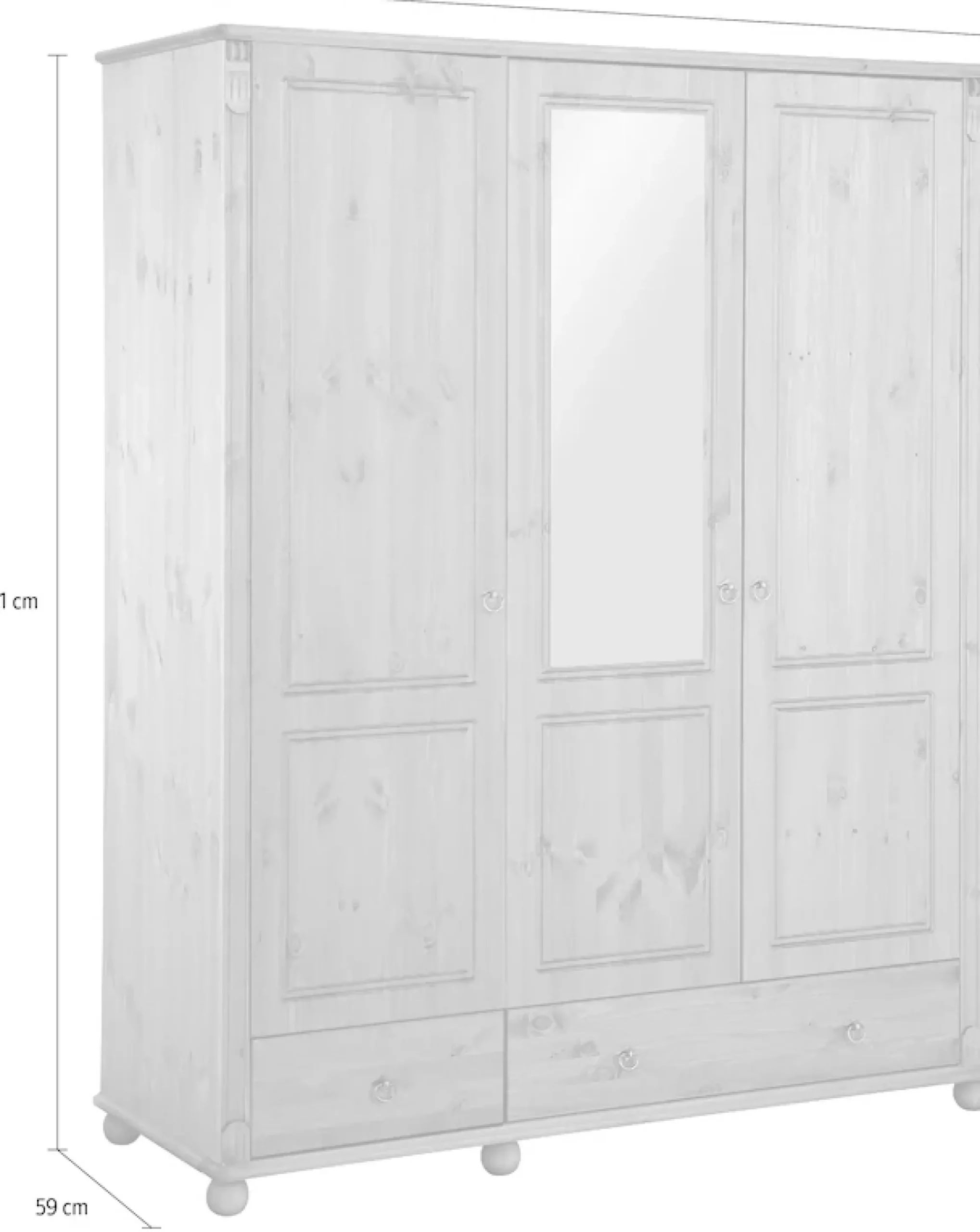 OTTO home Kleiderschrank »Tessin, Dretürenschrank, 3-türig« B/H/T ca. 152/191/59 cm,Breite 152 cm, Kiefer massiv, mit Spiegel und 3 Schubladen