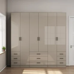 OTTO home Kleiderschrank »Trento Schlafzimmerschrank Garderobe hochglanz« in 2 unterschiedlichen Schrankhöhen wählbar,Schrank mit 6 Türen und 9 Schubladen, Hochglanz-Fronten, 2,39m Höhe