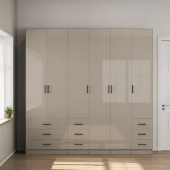 OTTO home Kleiderschrank »Trento Schlafzimmerschrank Garderobe hochglanz« in 2 unterschiedlichen Schrankhöhen wählbar,Schrank mit 6 Türen und 9 Schubladen, Hochglanz-Fronten, 2,39m Höhe