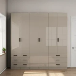 OTTO home Kleiderschrank »Trento Schlafzimmerschrank Garderobe hochglanz« in 2 unterschiedlichen Schrankhöhen wählbar,Schrank mit 6 Türen und 9 Schubladen, Hochglanz-Fronten, 2,39m Höhe