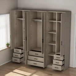 OTTO home Kleiderschrank »Trento Schlafzimmerschrank Garderobe hochglanz« in 2 unterschiedlichen Schrankhöhen wählbar,Schrank mit 6 Türen und 9 Schubladen, Hochglanz-Fronten, 2,39m Höhe