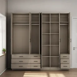 OTTO home Kleiderschrank »Trento Schlafzimmerschrank Garderobe hochglanz« in 2 unterschiedlichen Schrankhöhen wählbar,Schrank mit 6 Türen und 9 Schubladen, Hochglanz-Fronten, 2,39m Höhe