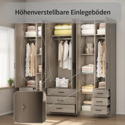 OTTO home Kleiderschrank »Trento Schlafzimmerschrank Garderobe hochglanz« in 2 unterschiedlichen Schrankhöhen wählbar,Schrank mit 6 Türen und 9 Schubladen, Hochglanz-Fronten, 2,39m Höhe