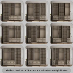 OTTO home Kleiderschrank »Trento Schlafzimmerschrank Garderobe hochglanz« in 2 unterschiedlichen Schrankhöhen wählbar,Schrank mit 6 Türen und 9 Schubladen, Hochglanz-Fronten, 2,39m Höhe