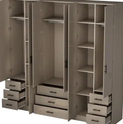 OTTO home Kleiderschrank »Trento Schlafzimmerschrank Garderobe hochglanz« in 2 unterschiedlichen Schrankhöhen wählbar,Schrank mit 6 Türen und 9 Schubladen, Hochglanz-Fronten, 2,39m Höhe