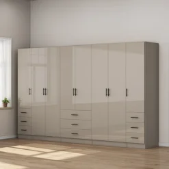 OTTO home Kleiderschrank »Trento Schlafzimmerschrank Garderobe hochglanz« Schrank mit 8 Türen und 9 Schubladen, hochglänzende Fronten