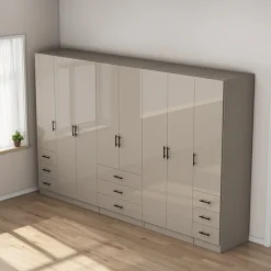 OTTO home Kleiderschrank »Trento Schlafzimmerschrank Garderobe hochglanz« Schrank mit 8 Türen und 9 Schubladen, hochglänzende Fronten
